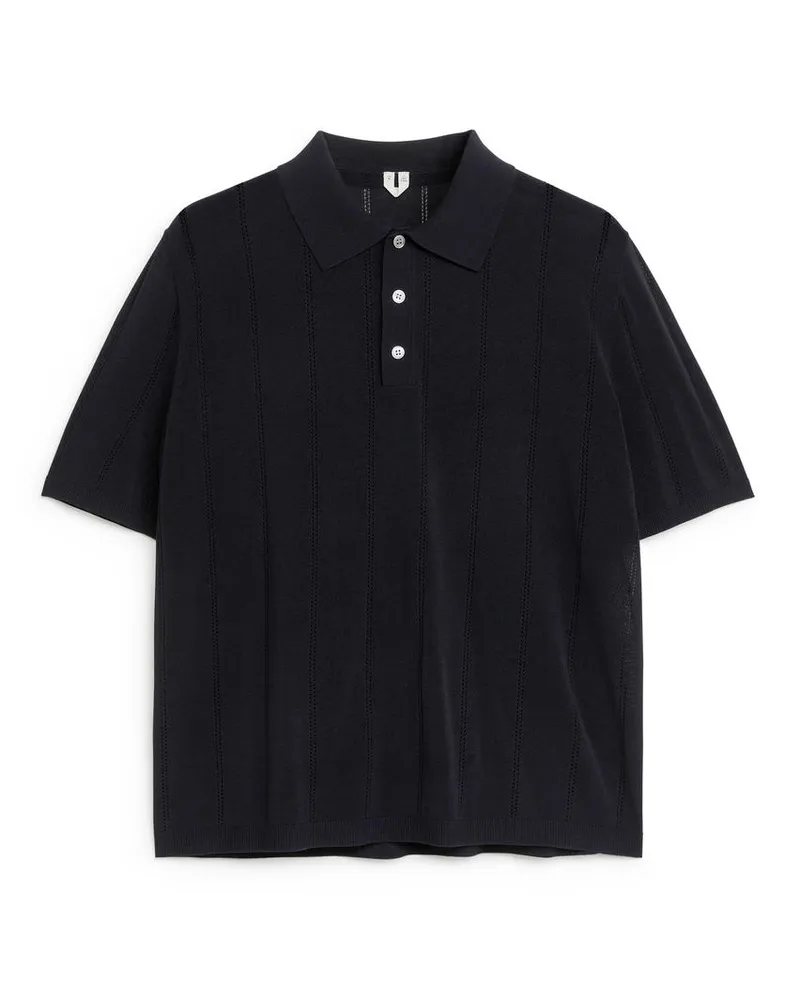 Arket Poloshirt Im Pointelle-Strick - Blau Dunkelblau