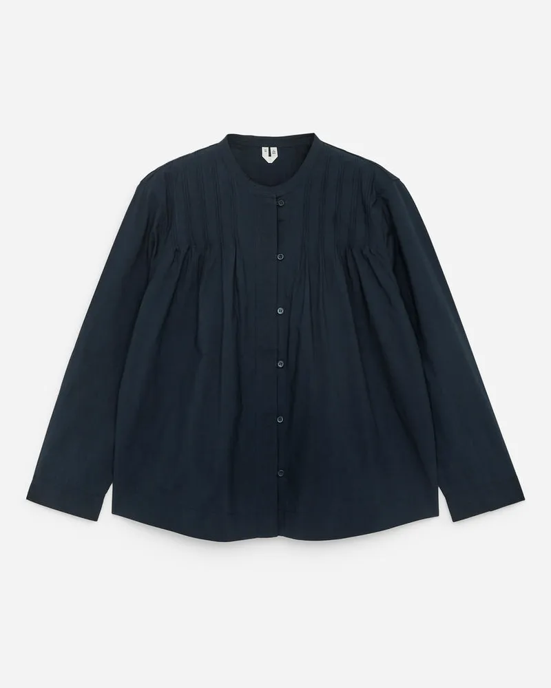 Arket Bluse Mit Biesen - Blau Dunkelblau