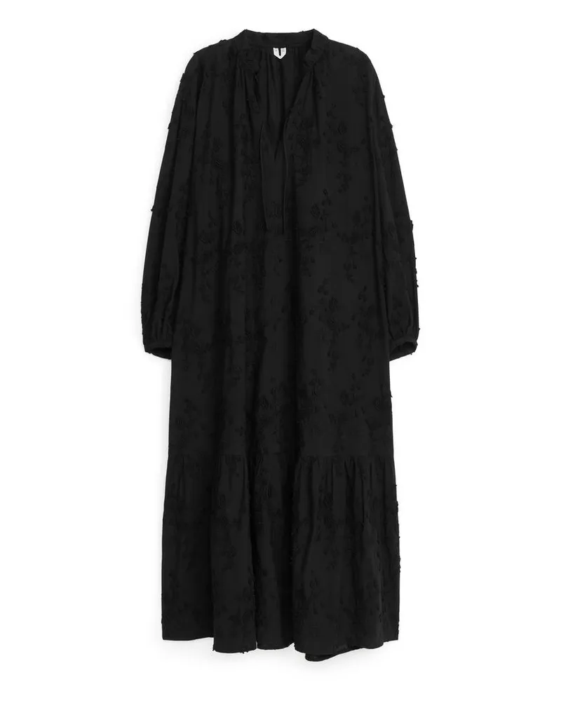 Arket Besticktes Maxikleid Schwarz