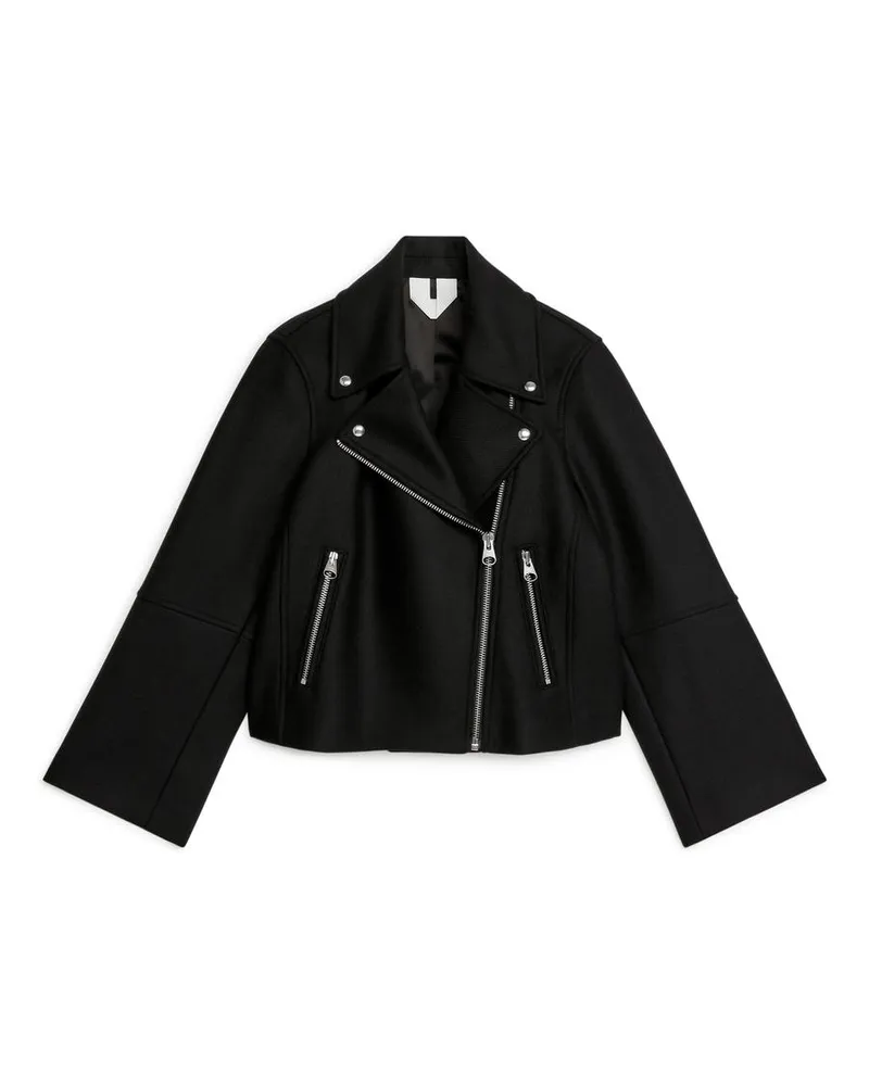 Arket Bikerjacke Aus Wollmischung - Schwarz Schwarz
