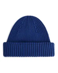 Arket Gerippte Baumwoll-Beanie Knallblau