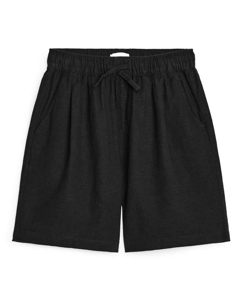 Arket Baumwoll-Leinen-Shorts - Schwarz Mattschwarz