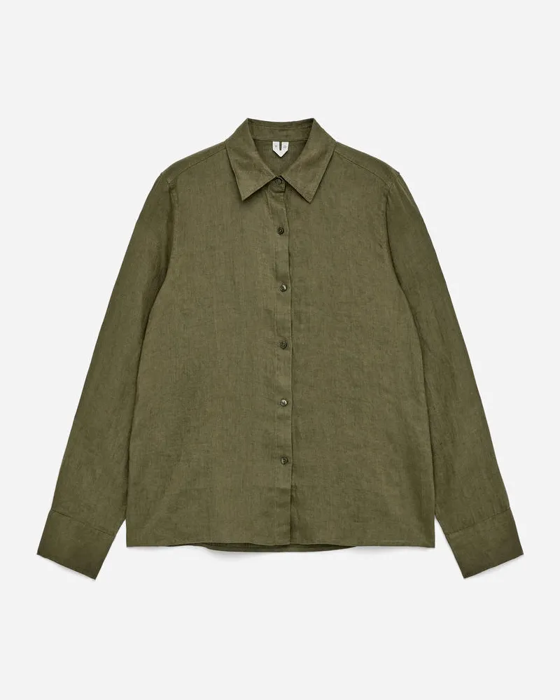 Arket Leinenhemd - Grün Khaki