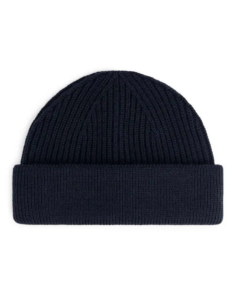 Arket Gerippte Beanie Aus Wollmix - Blau Dunkelblau