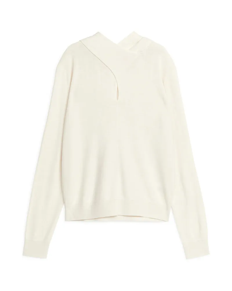 Arket Oberteil Aus Merinowollmischung Mit Schleife - Weiß|Beige Cremeweiß