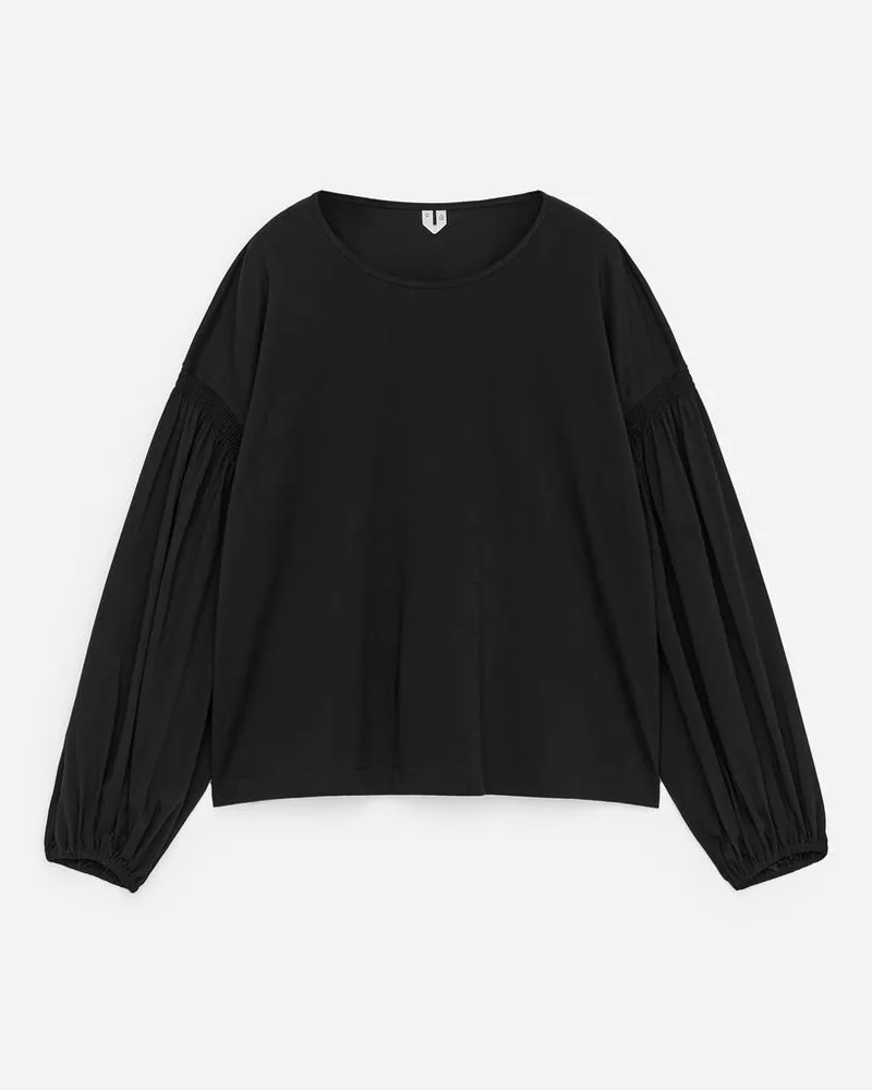 Arket Baumwollbluse Mit Ballonärmeln -Schwarz Schwarz