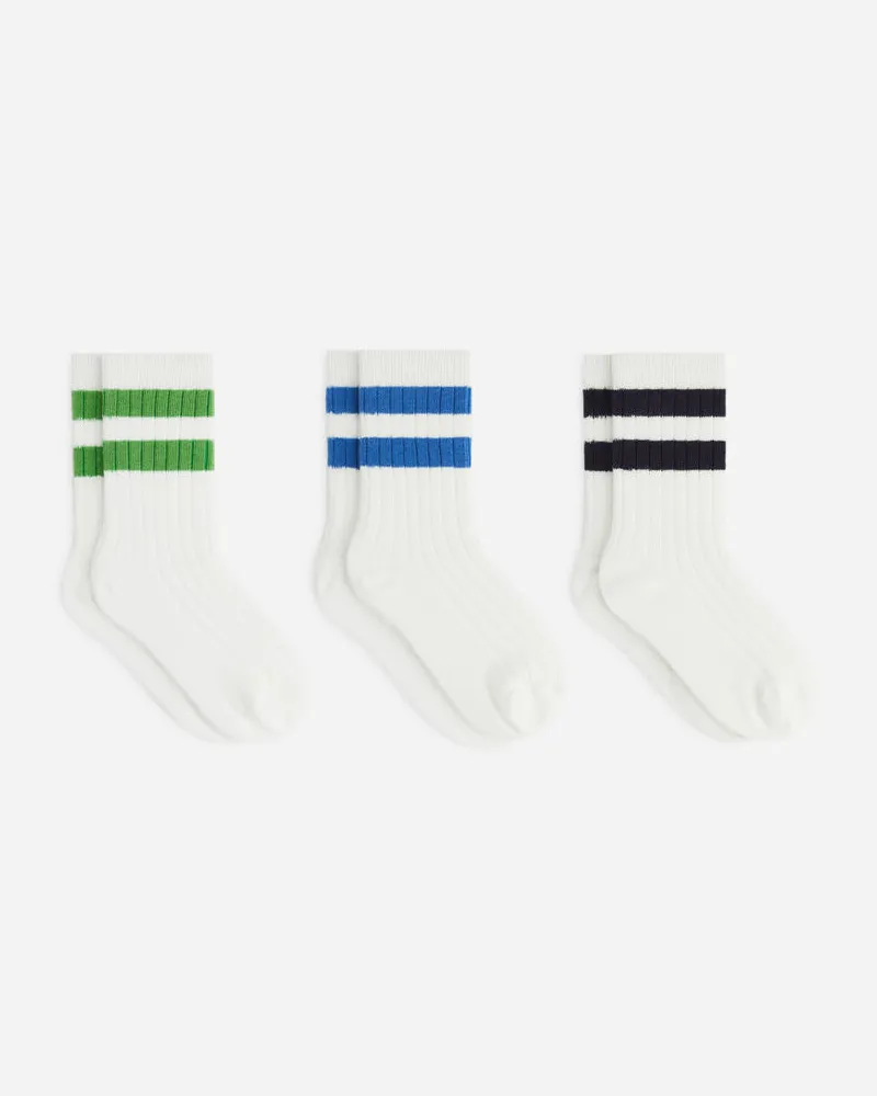 Arket Gerippte Socken, 3Er-Pack - Blau|Mehrfarbig|Weiß|Grün Weiß