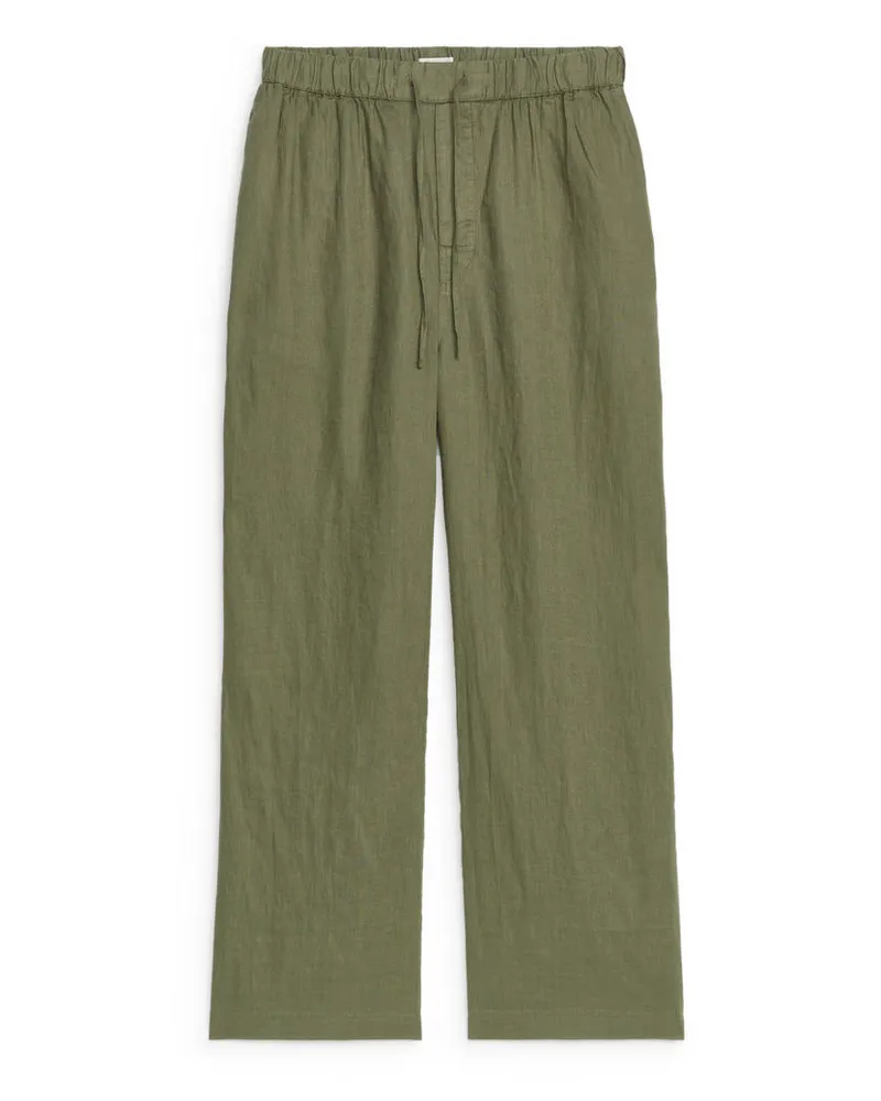 Arket Leinenhose Mit Schnürung - Grün Dunkles