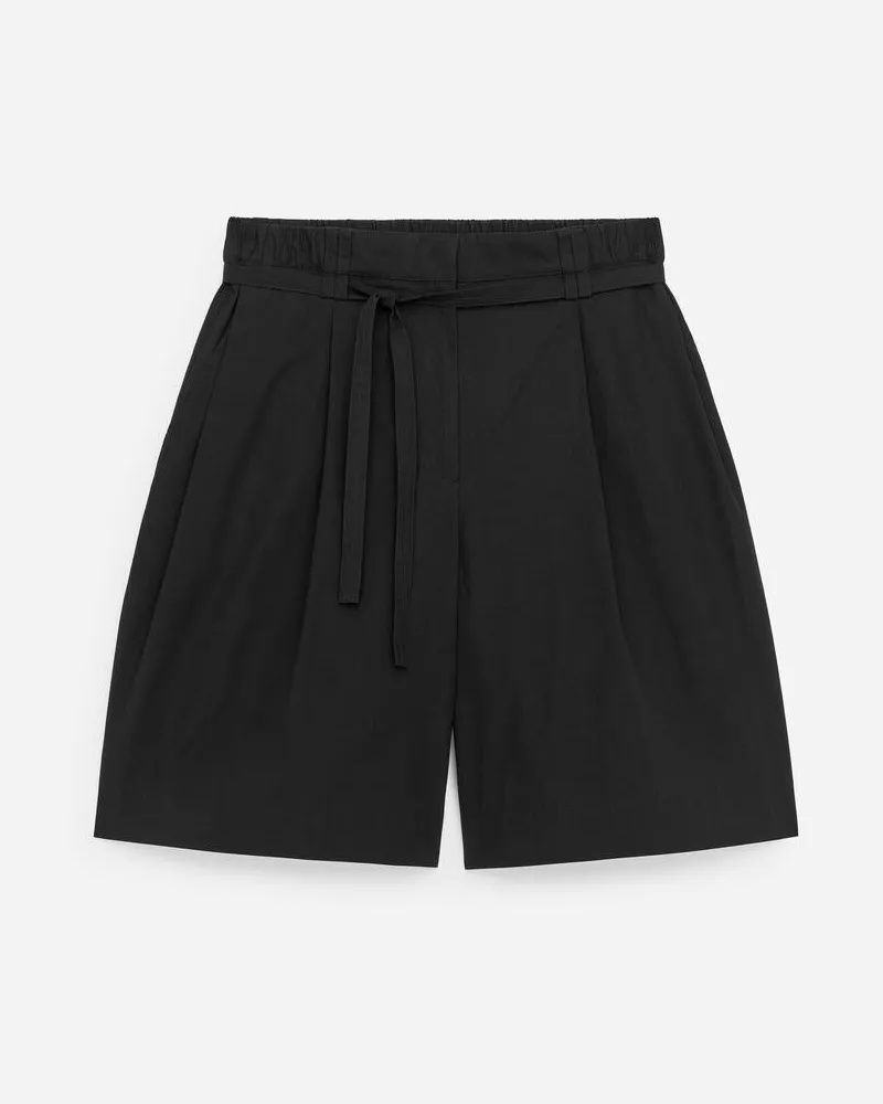 Arket Shorts Aus Baumwoll-Popeline Mit Falten -Schwarz Schwarz