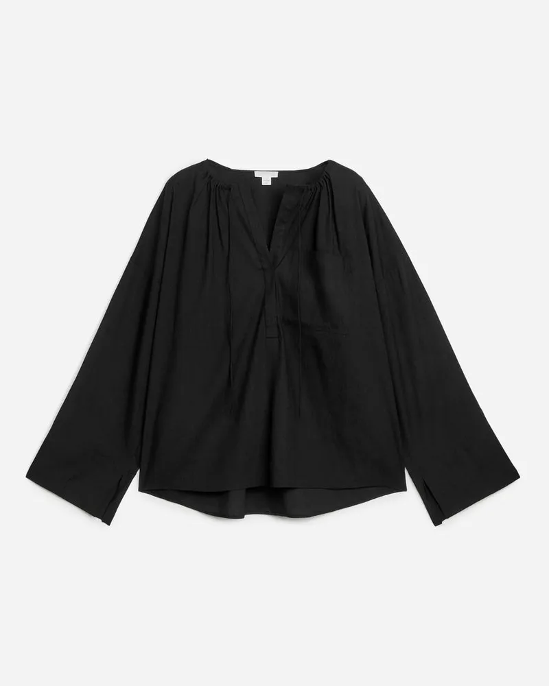 Arket Bluse Aus Leinenmischung Mit Kordelzug -Schwarz Schwarz