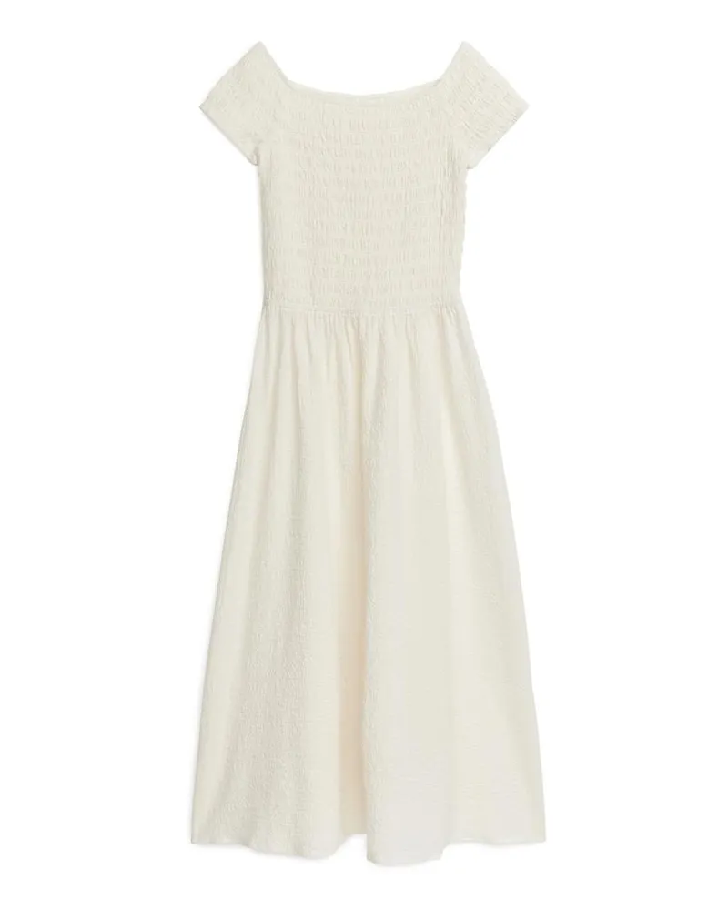 Arket Gesmoktes Off-Shoulder-Kleid - Weiß Cremeweiß