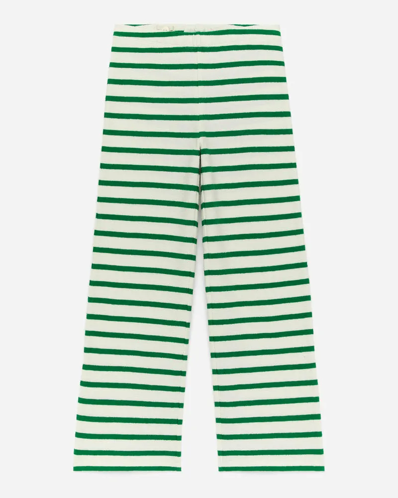 Arket Gerippte Baumwollhose - Weiß|Grün|Mehrfarbig Cremeweiß
