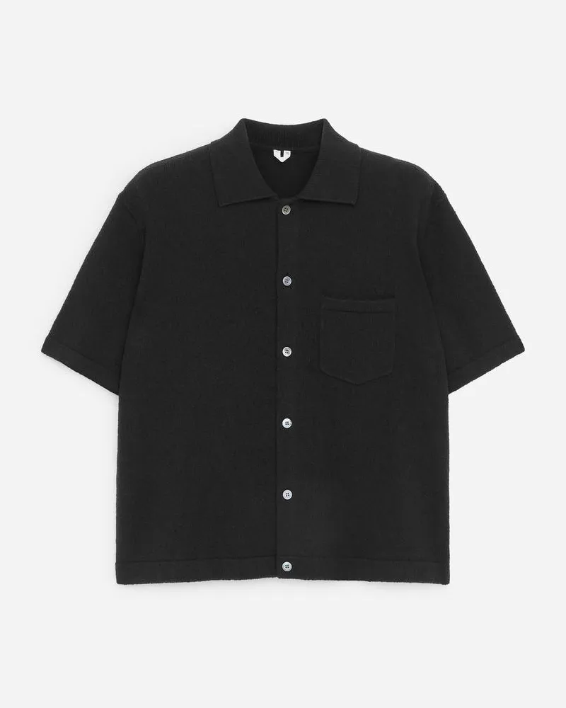 Arket Bouclé-Poloshirt -Schwarz Schwarz