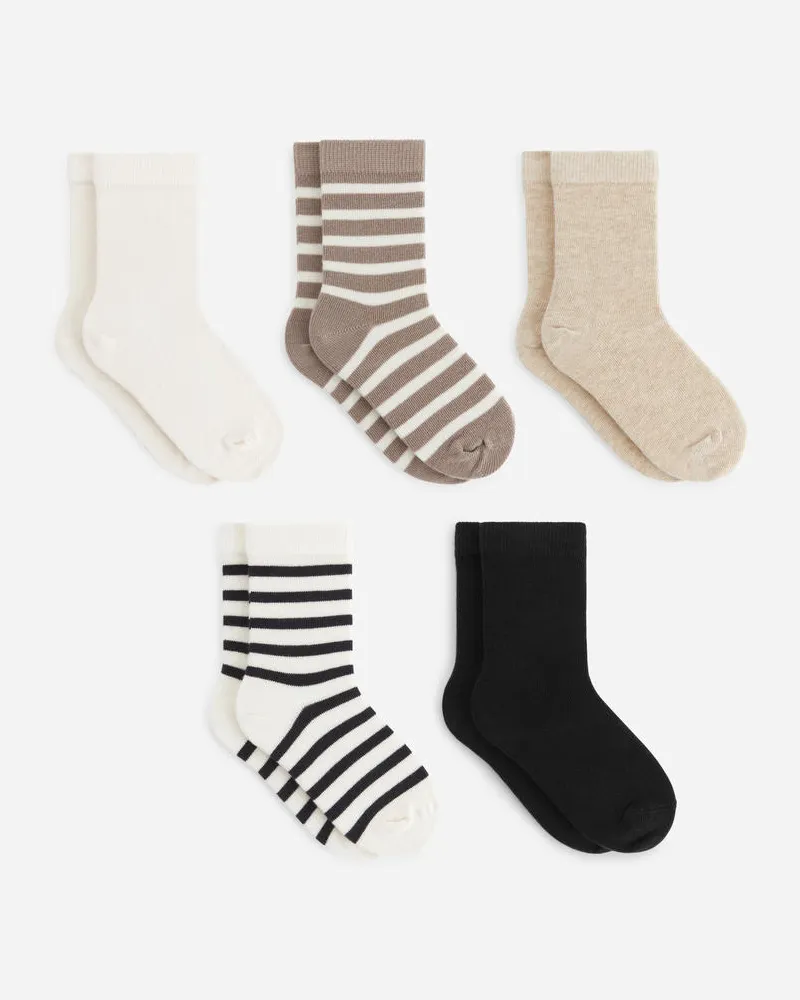 Arket Baumwollsocken, 5Er-Pack - Beige|Schwarz|Mehrfarbig|Weiß Graubraun