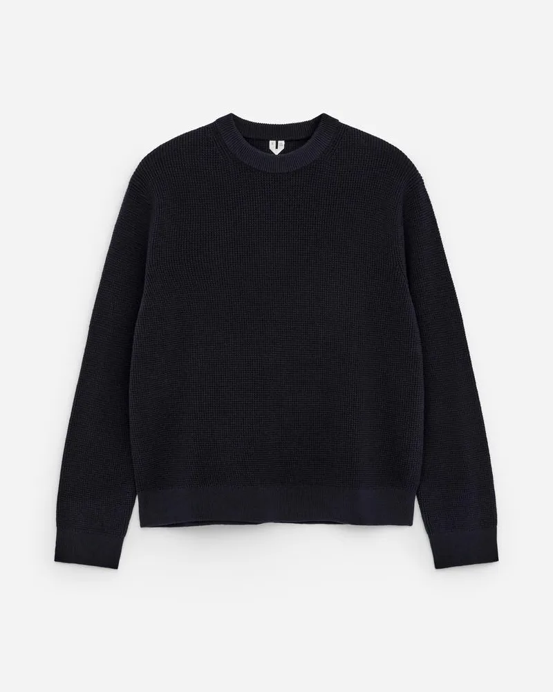 Arket Pullover Im Waffelstrick - Blau Dunkelblau