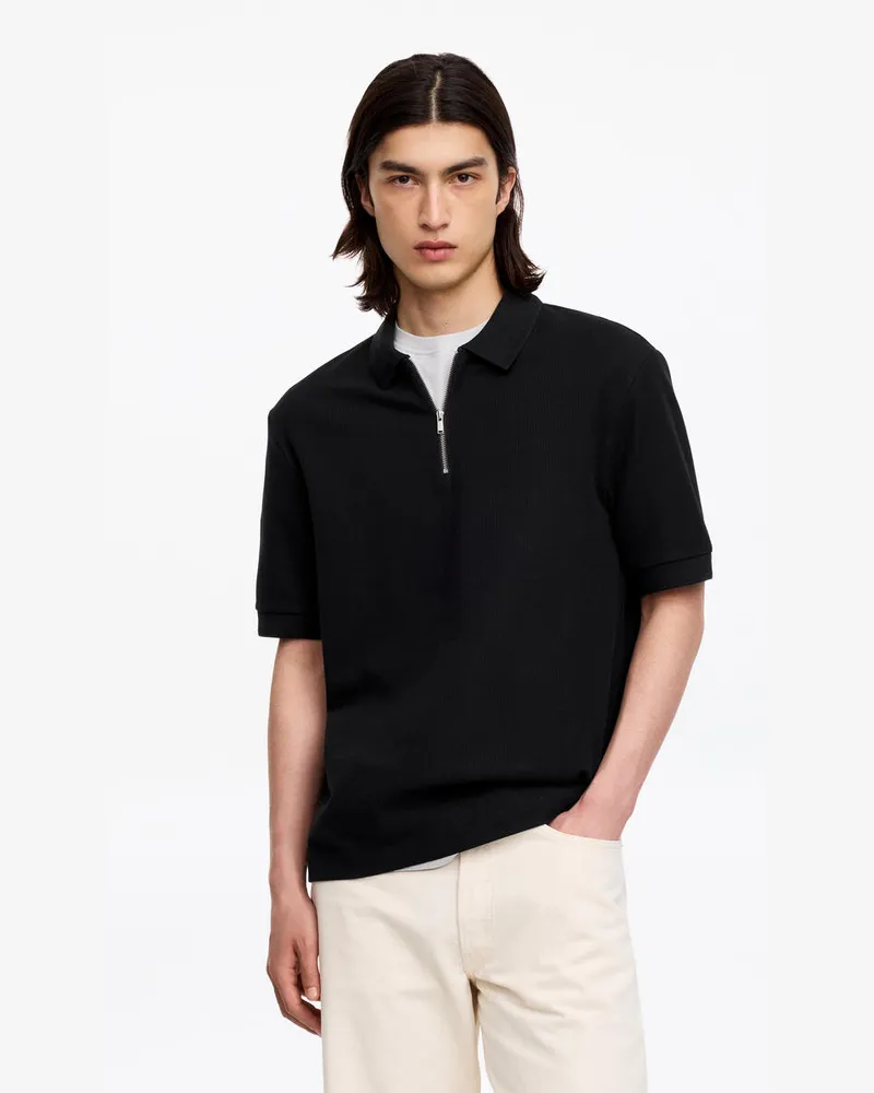 Arket Poloshirt Mit Reißverschluss -Schwarz Schwarz