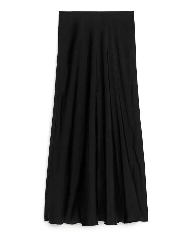 Arket Maxirock Aus Satin -Schwarz Schwarz