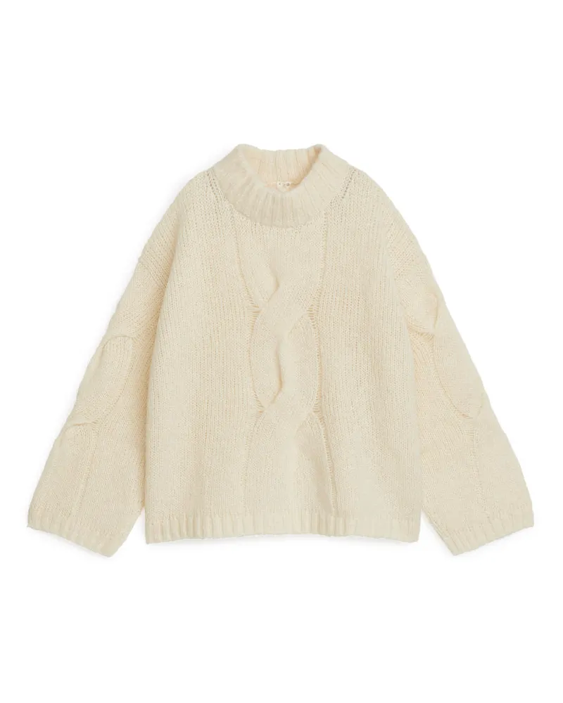 Arket Zopfstrickpullover Aus Alpakawolle - Weiß Cremeweiß