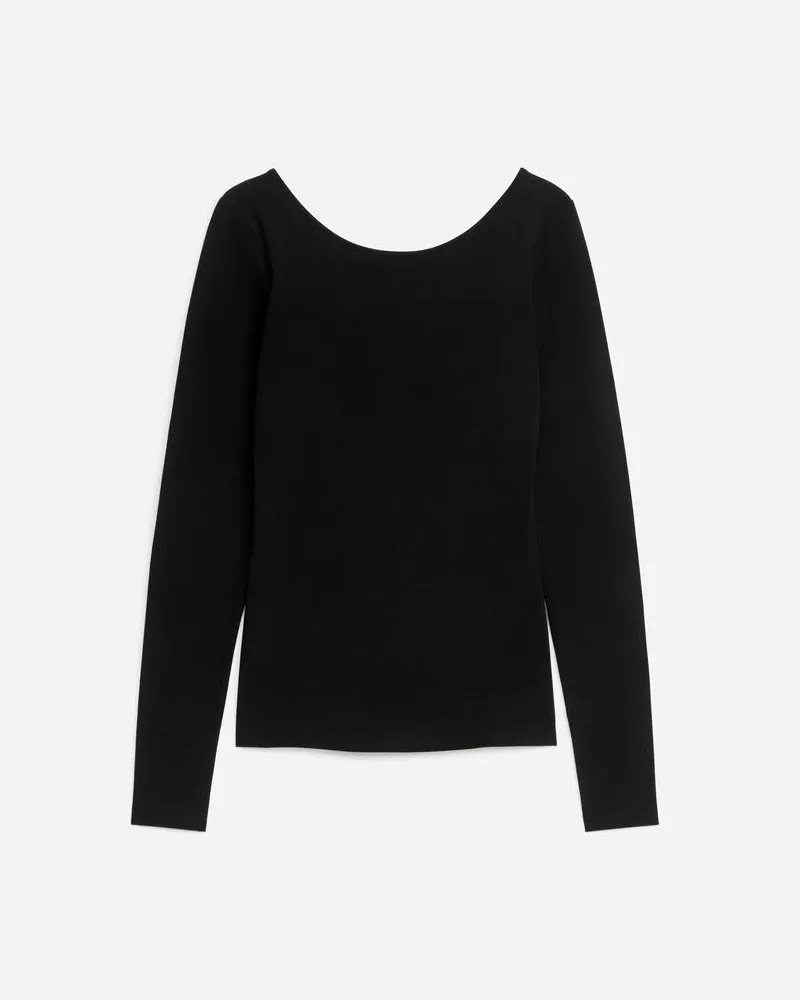 Arket Jersey-Oberteil Mit U-Ausschnitt - Schwarz Schwarz
