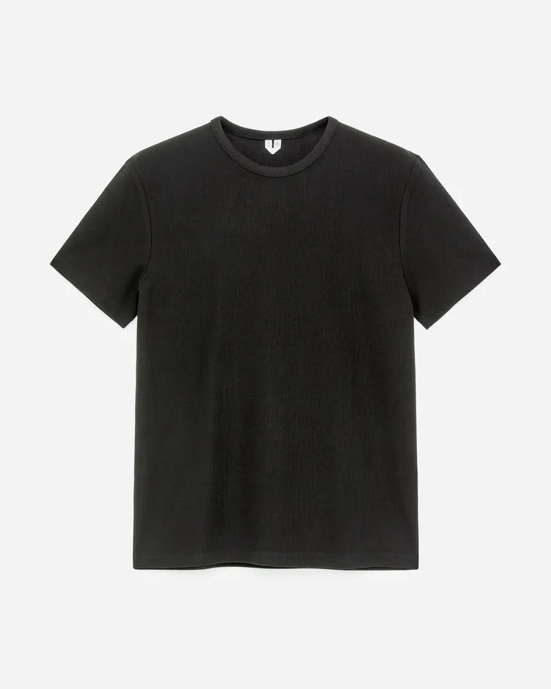Arket Körpernahes Baumwoll-T-Shirt -Schwarz Schwarz