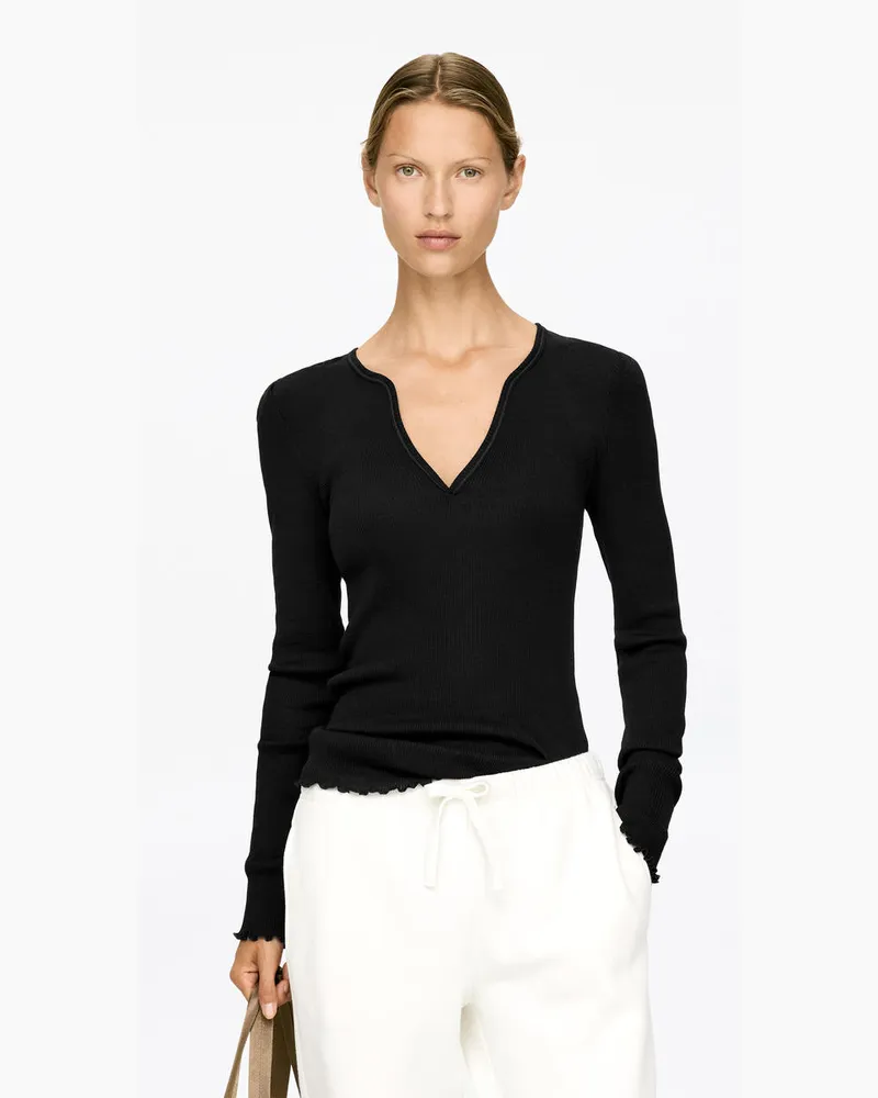 Arket Geripptes Oberteil Aus Wolle Und Seide -Schwarz Schwarz