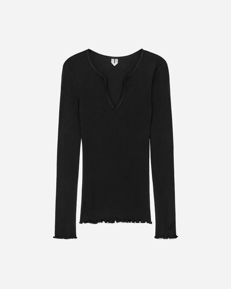 Arket Geripptes Oberteil Aus Wolle Und Seide -Schwarz Schwarz