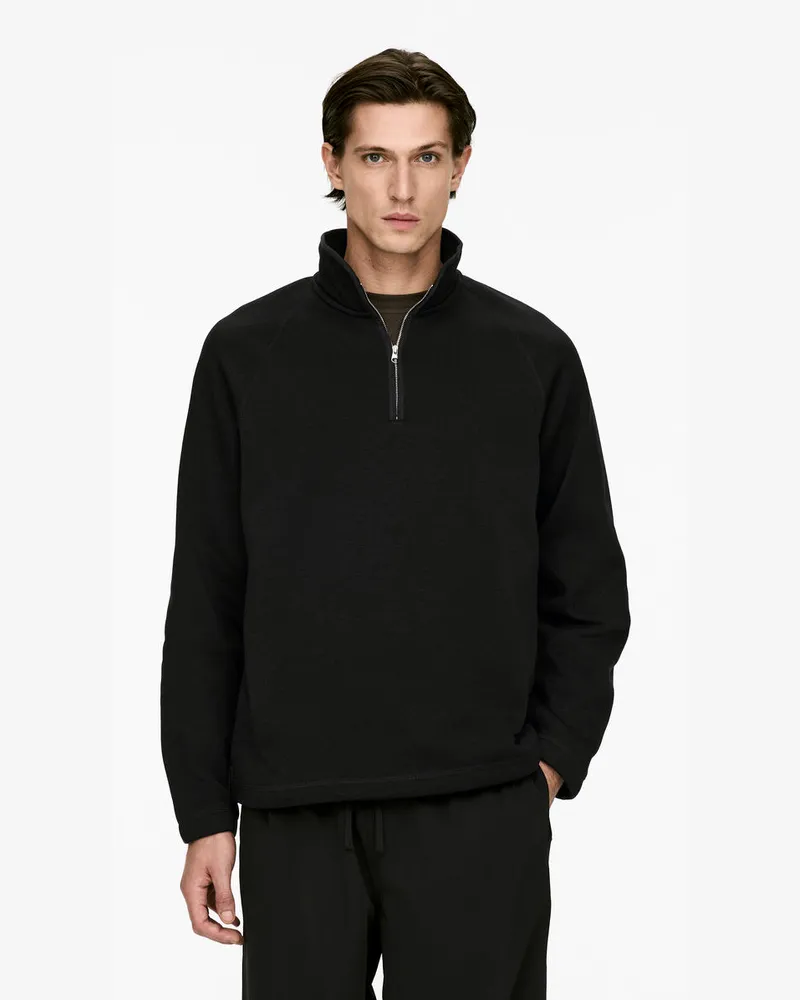 Arket Fleece-Sweatshirt Mit Kurzem Reißverschluss -Schwarz Schwarz