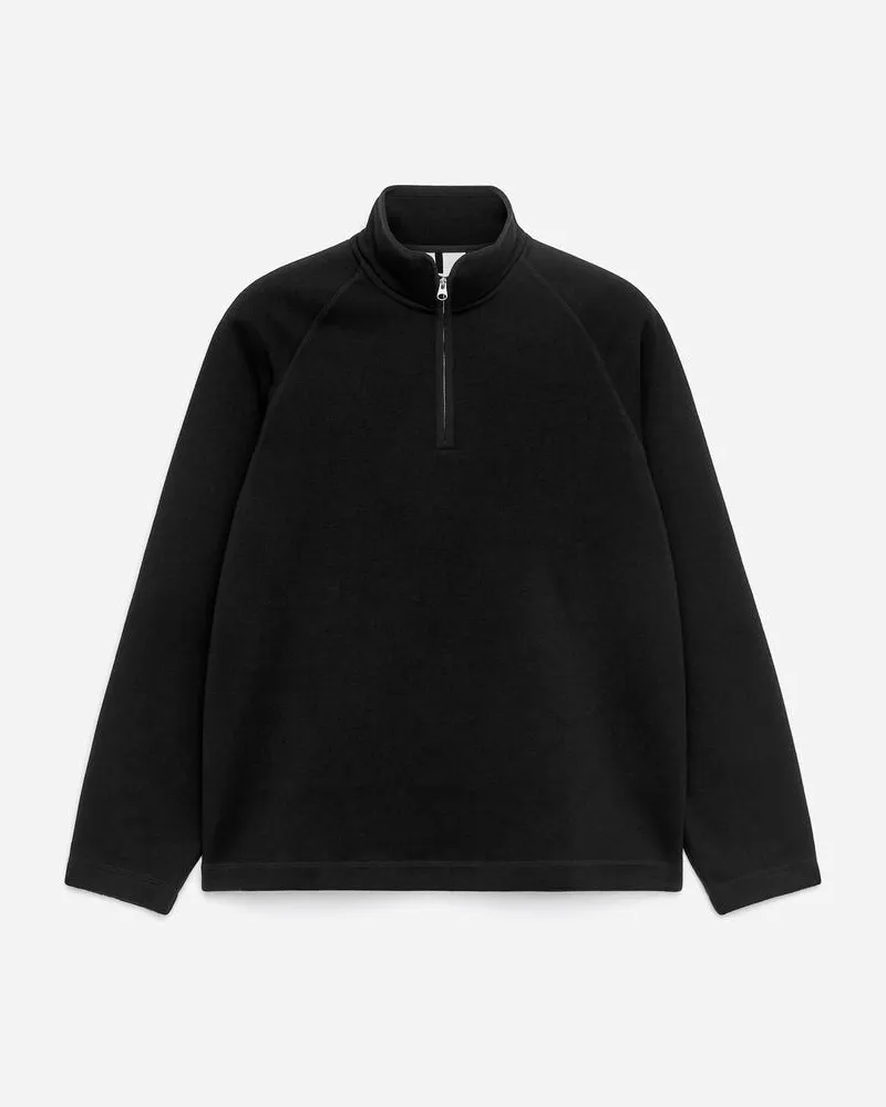 Arket Fleece-Sweatshirt Mit Kurzem Reißverschluss -Schwarz Schwarz