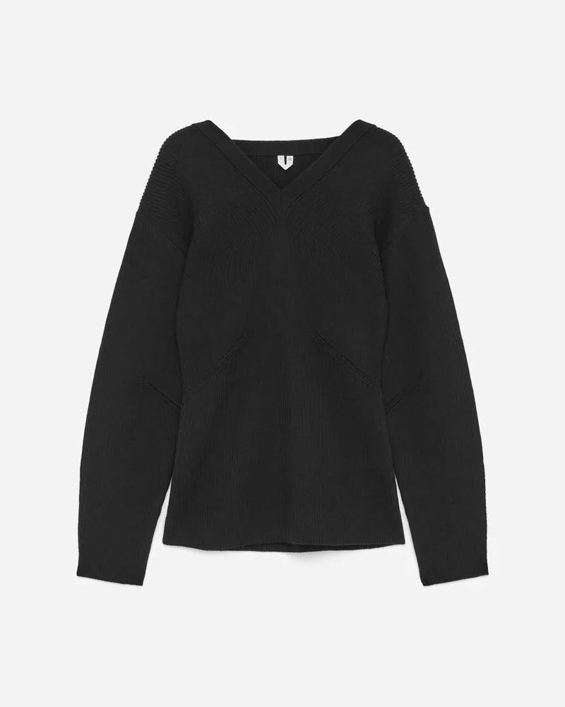 Arket Pullover Mit V-Ausschnitt Aus Wolle Und Baumwolle -Schwarz Schwarz
