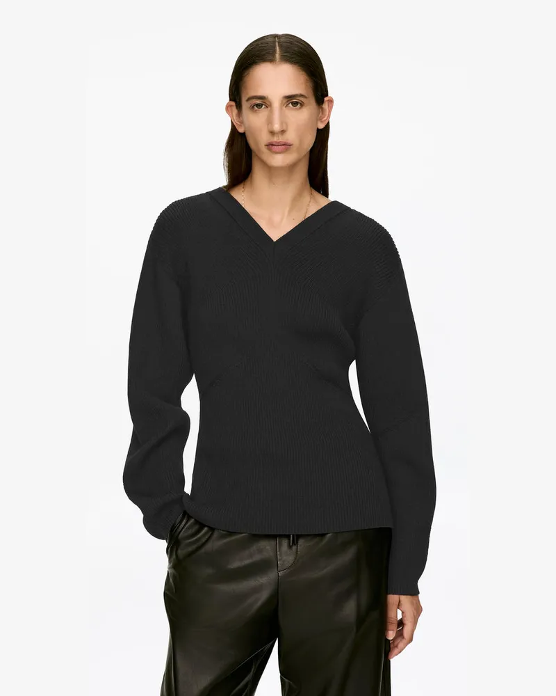 Arket Pullover Mit V-Ausschnitt Aus Wolle Und Baumwolle -Schwarz Schwarz