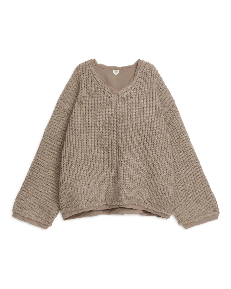 Arket Strickpullover aus Wolle Und Mohair Taupe