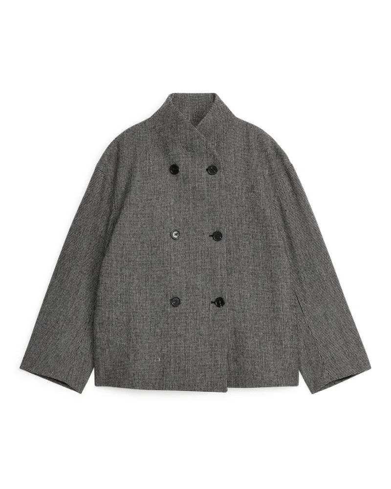 Arket Wolljacke Mit Schalkragen - Schwarz|Grau|Mehrfarbig Grau