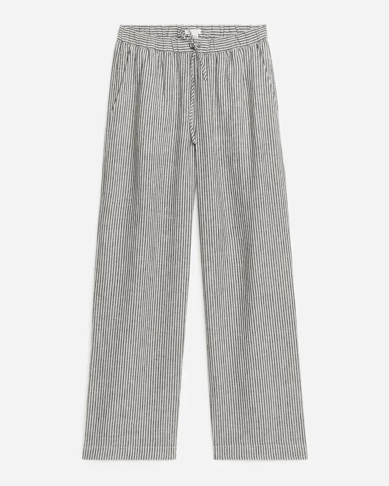 Arket Leinenhose Mit Schnürung - Schwarz|Mehrfarbig|Weiß Cremeweiß