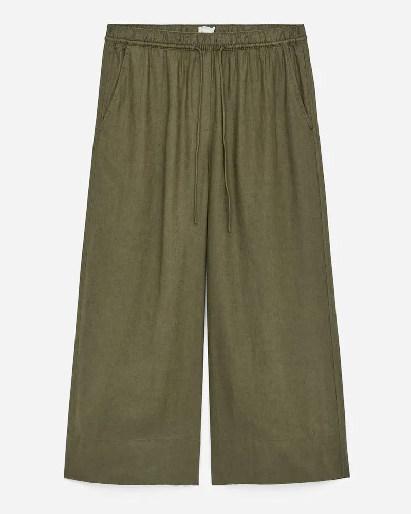Arket Cropped-Leinenhose - Grün Khaki
