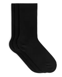 Arket Gerippte Baumwollsocken, 3Er-Pack Schwarz