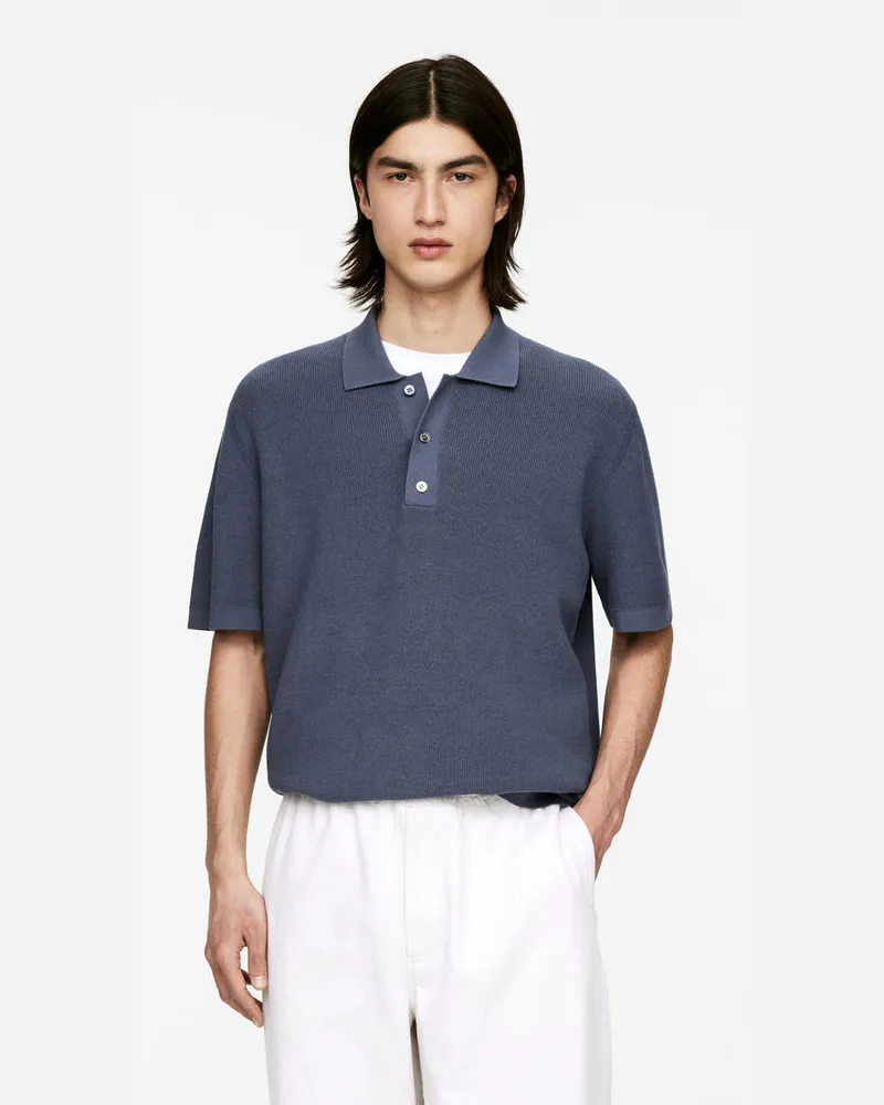 Arket Feinstrick-Poloshirt -Blau Blau
