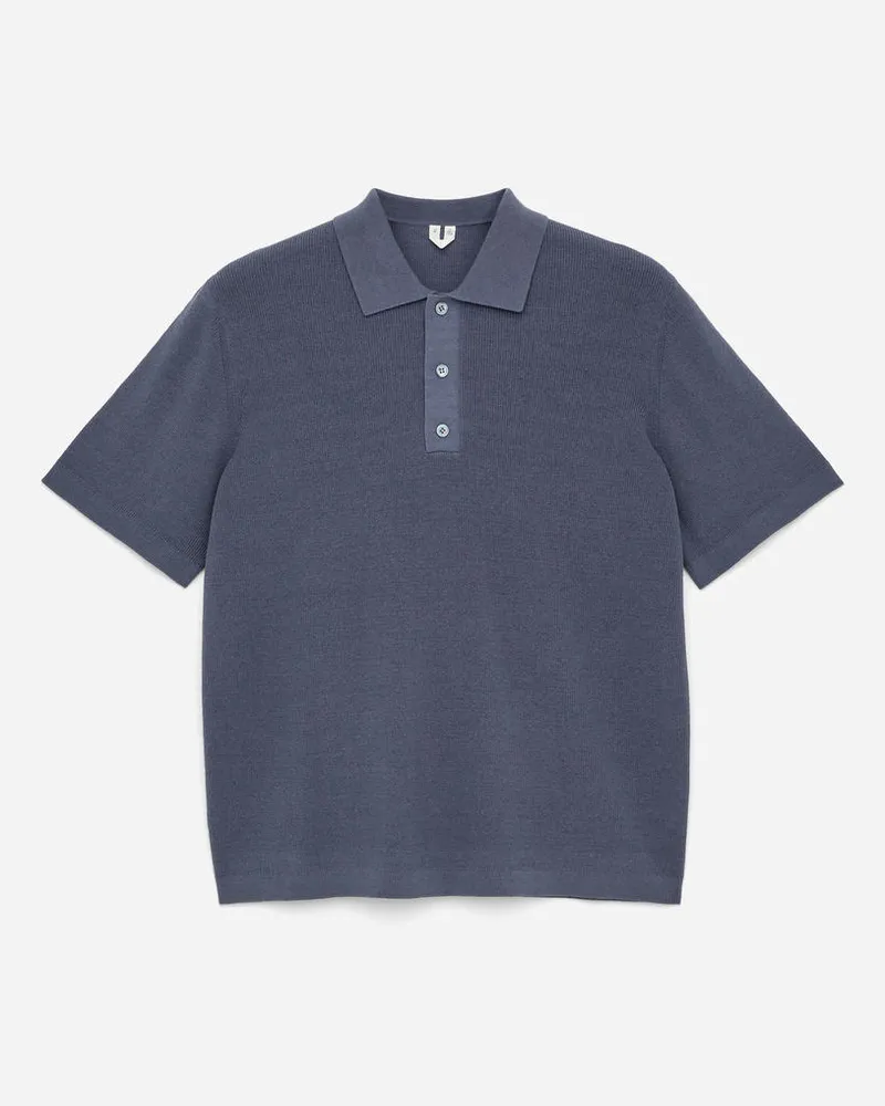 Arket Feinstrick-Poloshirt - Blau Blau