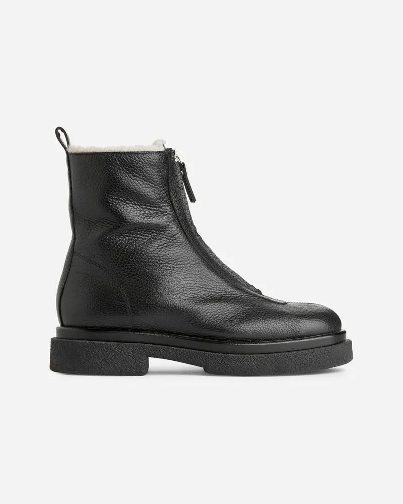 Arket Lederstiefel Mit Kunstpelz -Schwarz Schwarz
