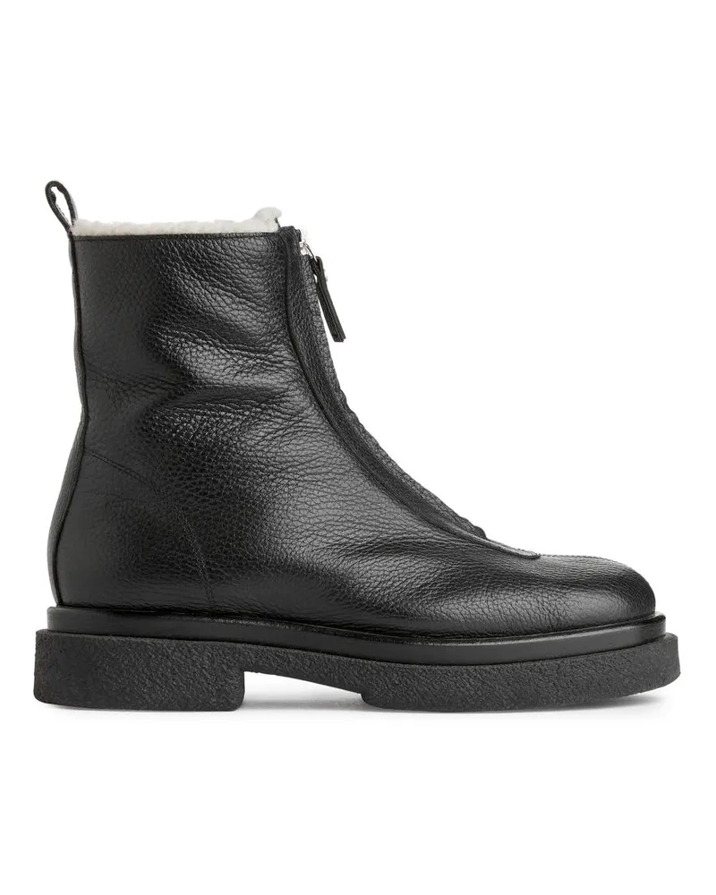 Arket Lederstiefel Mit Kunstpelz - Schwarz Schwarz