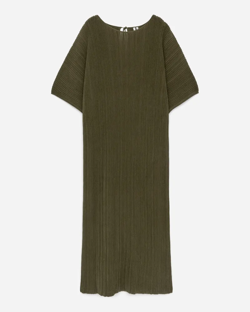Arket Crinkle-Kleid - Grün Khaki