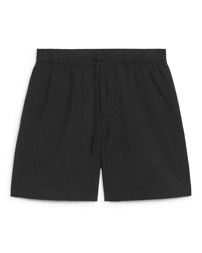 Arket Seersucker-Shorts - Schwarz Schwarz