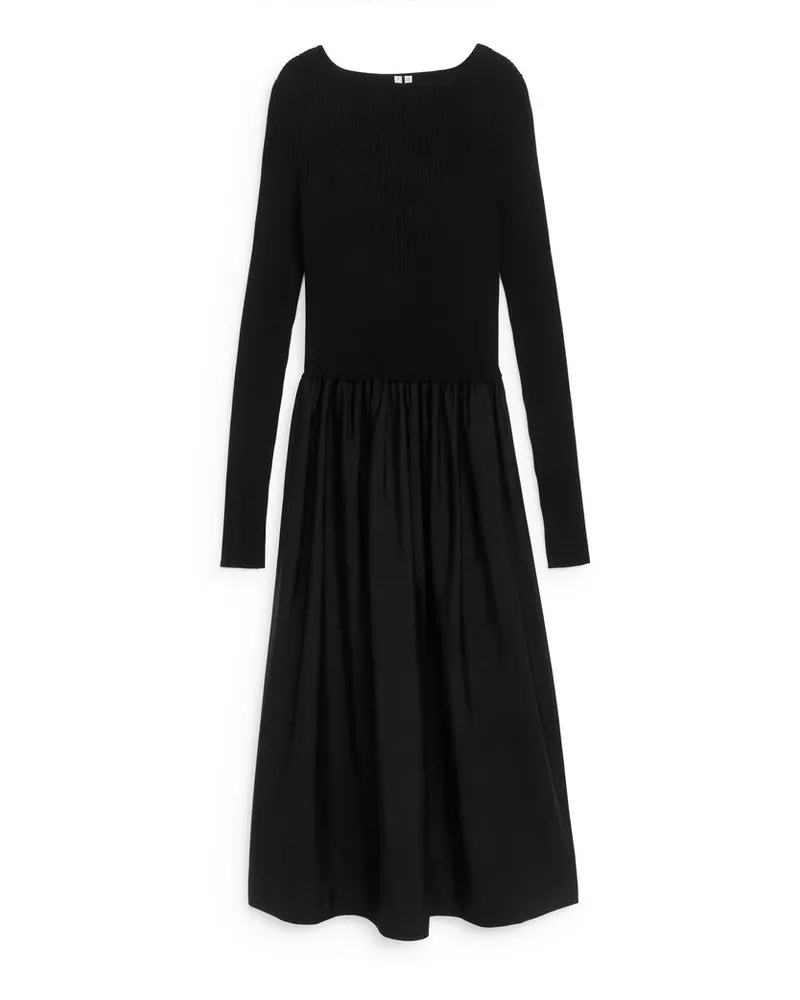 Arket Geripptes Kleid - Schwarz Schwarz