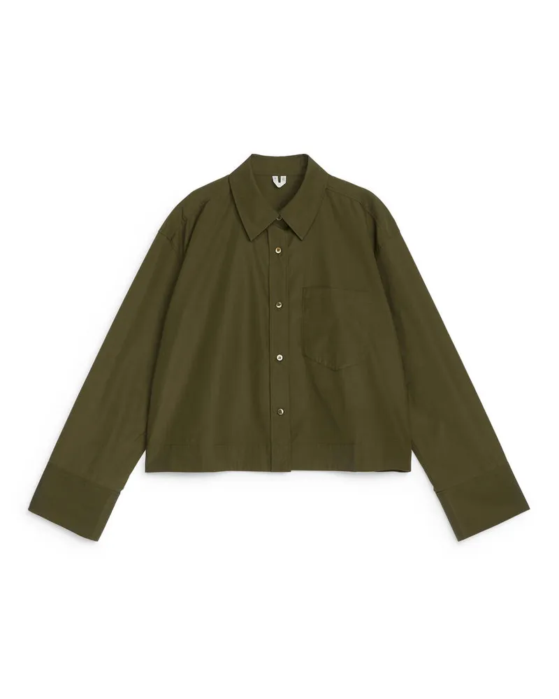 Arket Kurzes Baumwollhemd - Grün Khaki