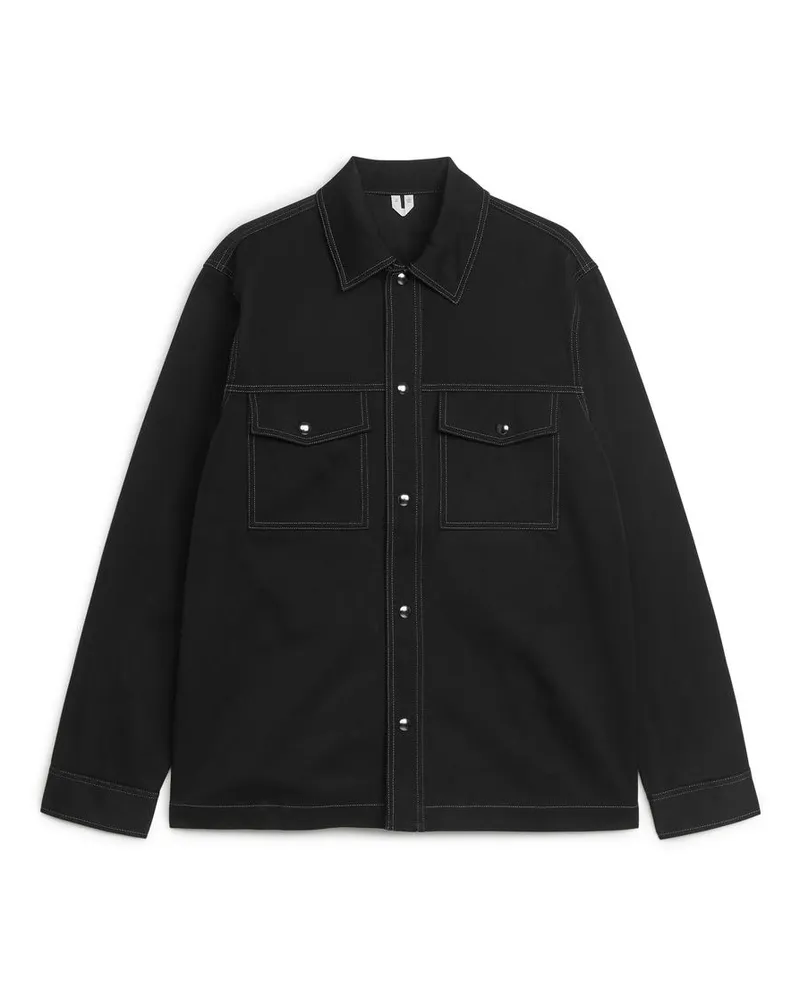 Arket Overshirt Aus Baumwolltwill - Schwarz Schwarz