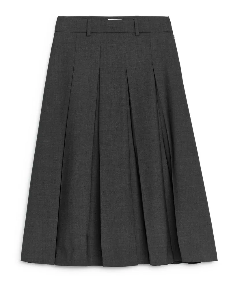 Arket Faltenrock Aus Wollmischung -Grau Grau