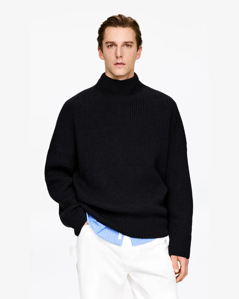 Arket Pullover Aus Wolle Und Baumwolle Mit Stehkragen -Blau Blau