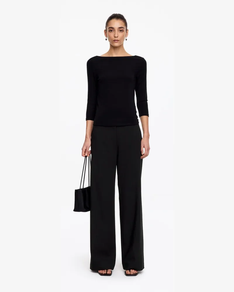 Arket Elegante Hose Mit Satinstreifen -Schwarz Schwarz