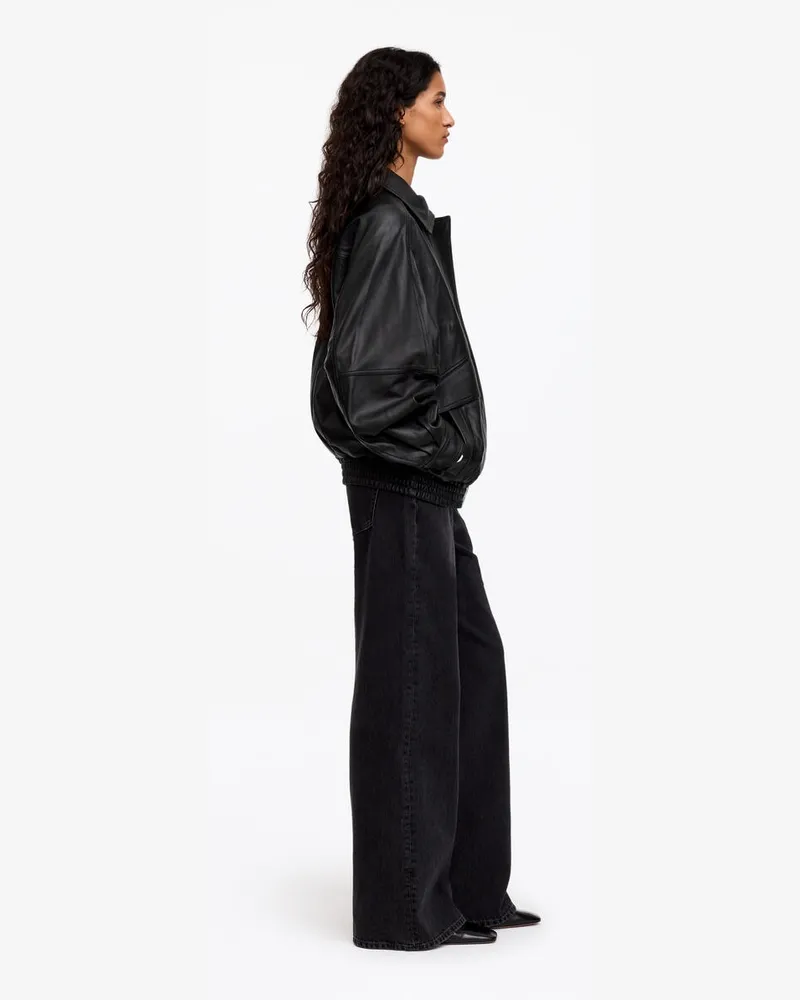 Arket Lockere Lederjacke -Schwarz Schwarz