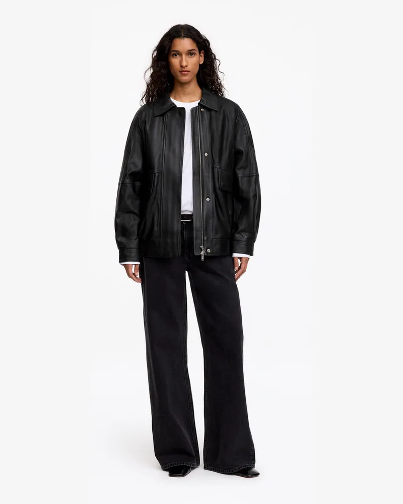 Arket Lockere Lederjacke -Schwarz Schwarz