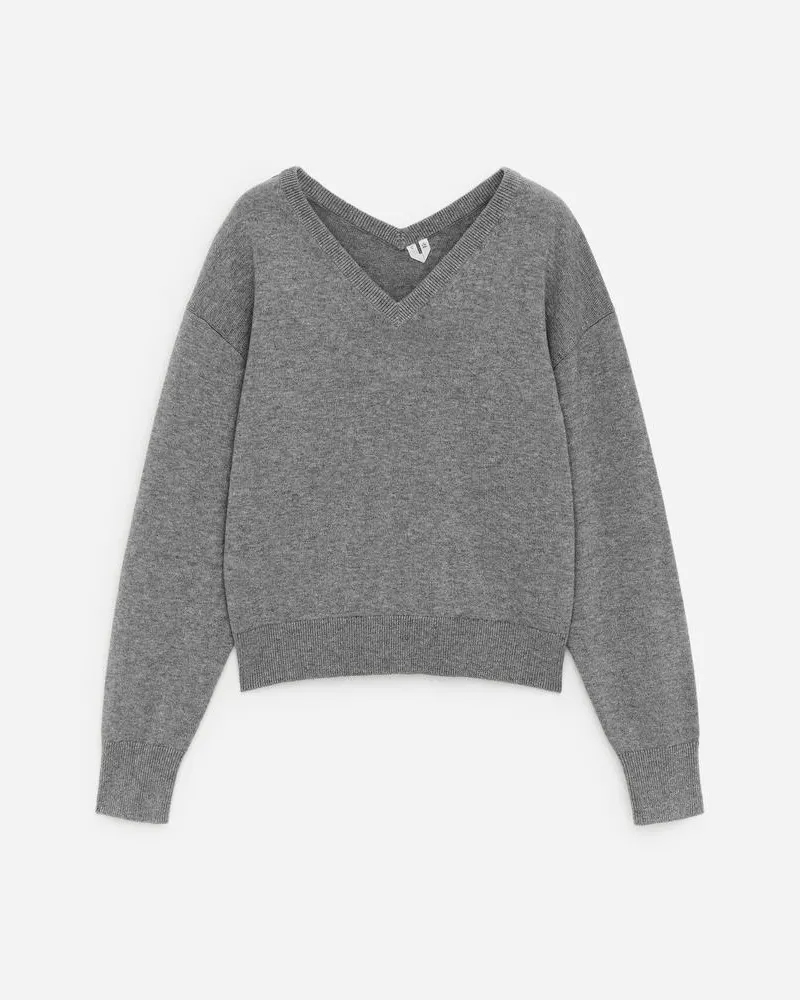 Arket Pullover Aus Baumwolle Und Wolle Mit V-Ausschnitt -Grau Grau